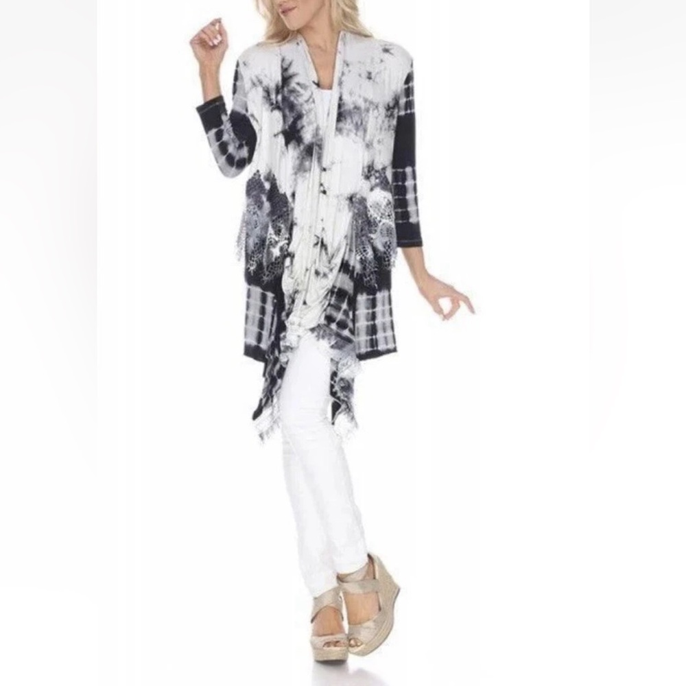 NWT Kamana Size L Open Front Light Weight Cardigan Jacket Pockets Tie Dye Lace